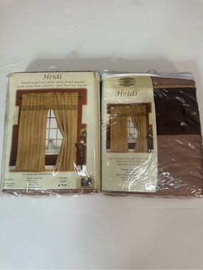 Light brown Embroidered Satin Curtain Panel Set